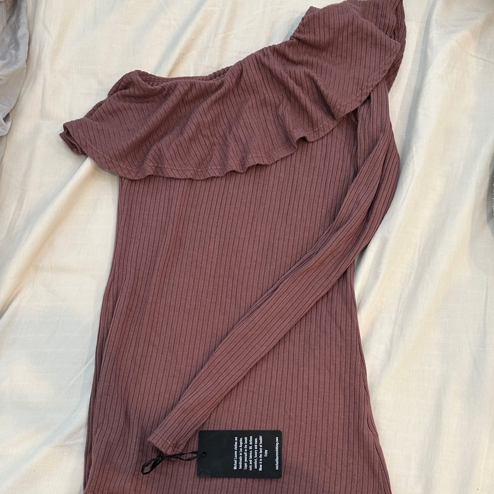 Michael Lauren Mauve Ribbed one shoulder Top